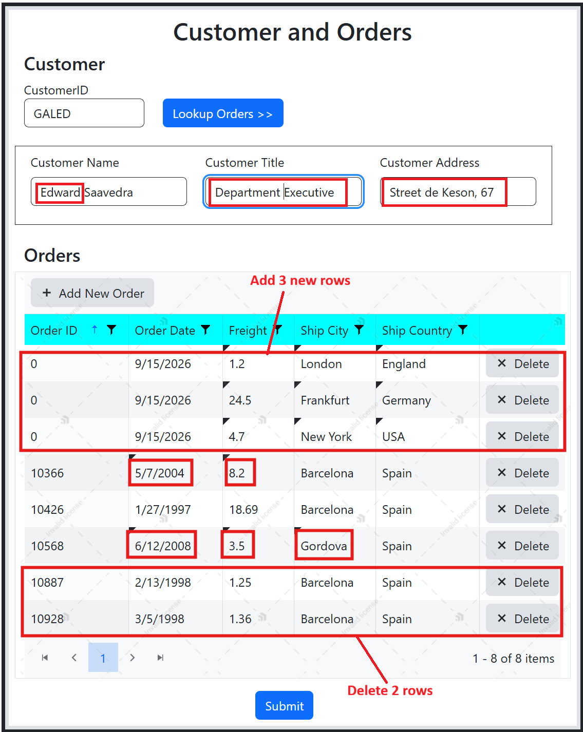 Kendo UI Grid in batch edit mode with add, edit, and delete controls